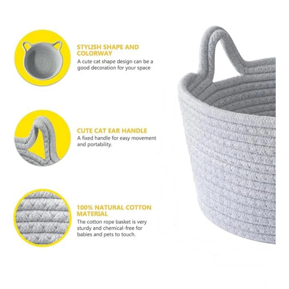 Generic Cotton Plain Cat Basket 9x5 Inch Pack of 1 (Grey)