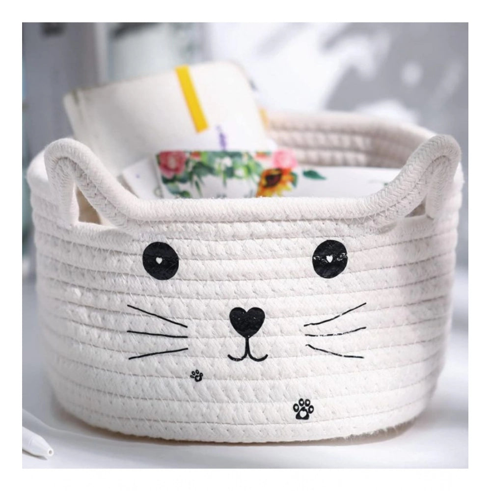 Generic Cotton Small Cat With Face Basket Pack of 1 (White)