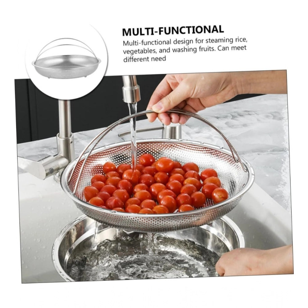 Generic Steel Basket Plate Household Food Steamer Stainless Steel Handle (Silver)