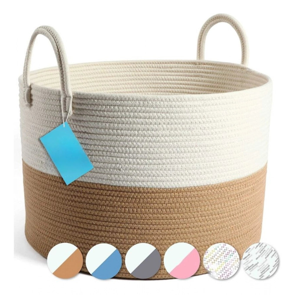 Generic Cotton Laundry Basket Pack of 1 Storage Basket For Clothes (Beige)