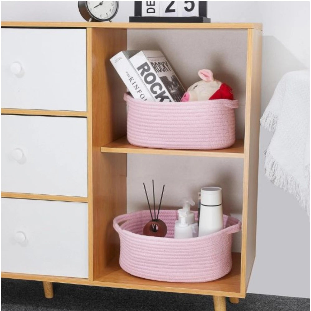 Generic Cotton 2 Pcs Oval Basket Storage Basket For Clothes (Pink)