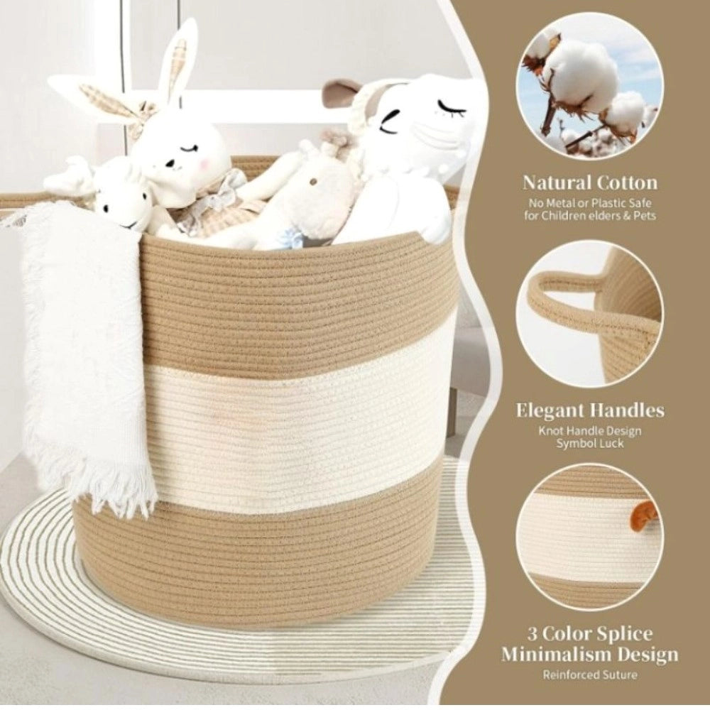 Generic Cotton Basket Pack of 1 Storage Basket For Clothes (Beige)