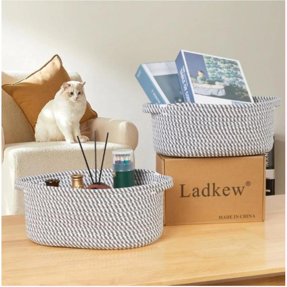 Generic Cotton 2 Pcs Oval Basket Storage Basket For Clothes (Grey)
