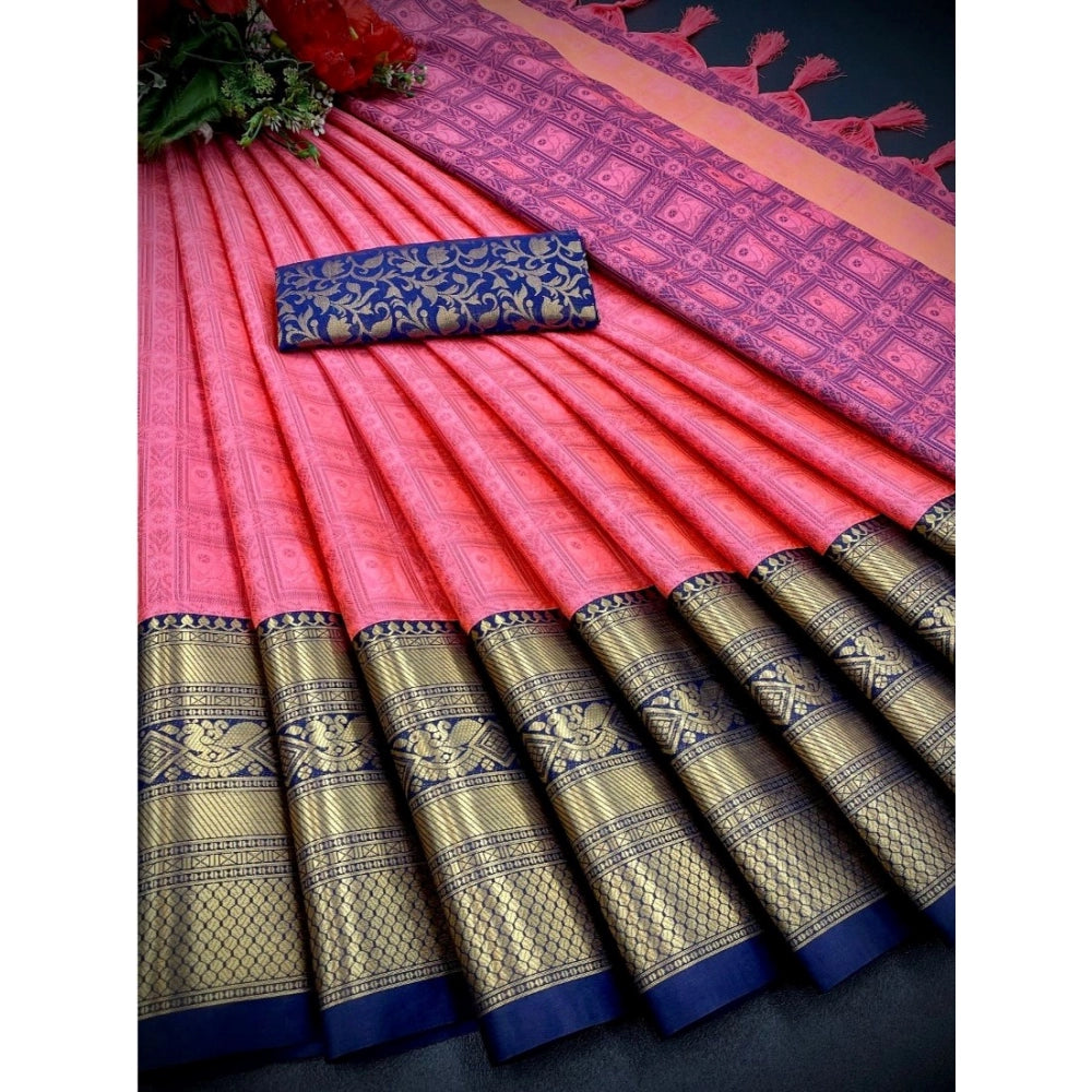 Generic Women's Cotton Silk Printed Saree With Unstitched Blouse 5.5Mtr (Orange)
