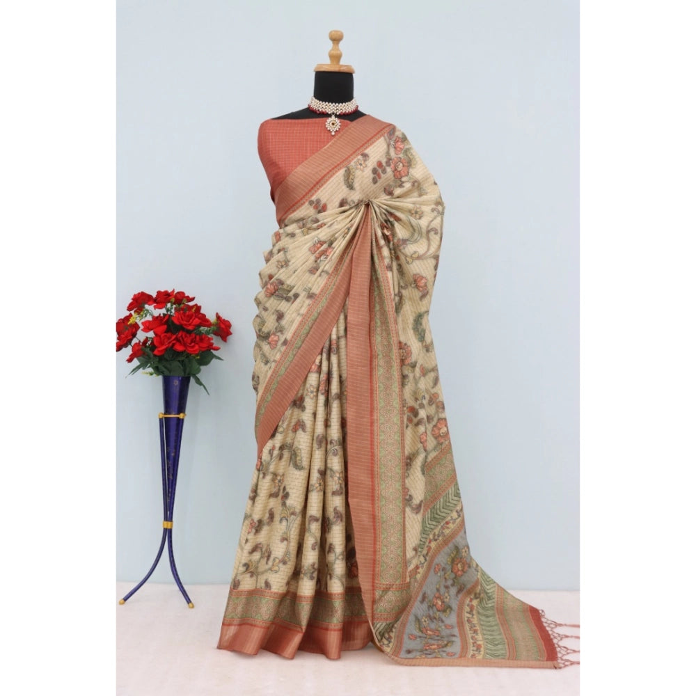 Generic Women's Mysore Silk Digital Print Saree With Unstitched Blouse 5.5Mtr (Pink)