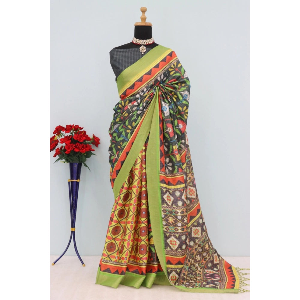 Generic Women's Mysore Silk Digital Print Saree With Unstitched Blouse 5.5Mtr (Green)