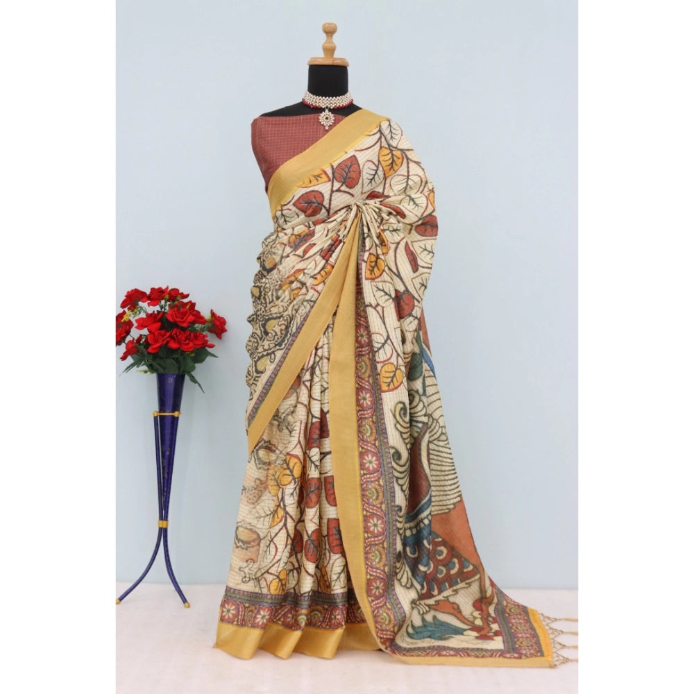 Generic Women's Mysore Silk Digital Print Saree With Unstitched Blouse 5.5Mtr (Multicolor)