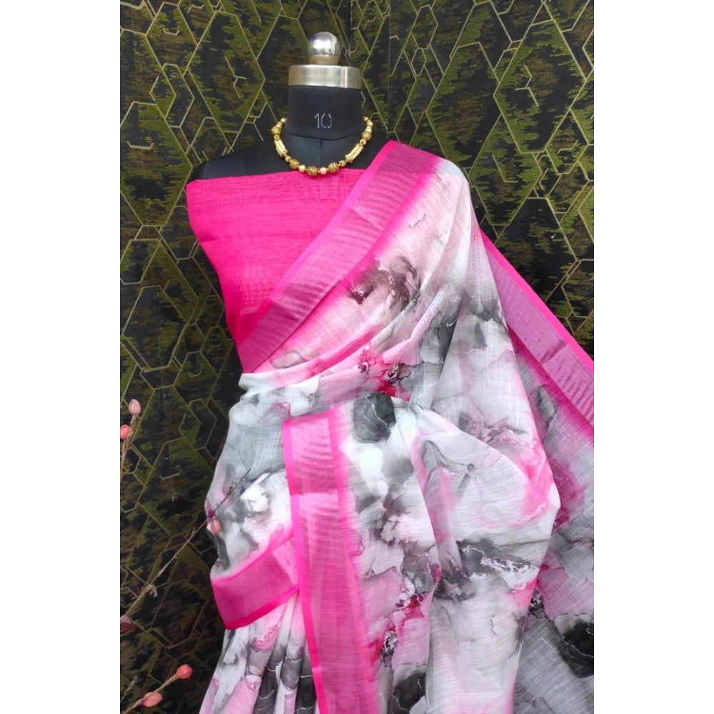 Generic Women's Cotton Linen Woven Design Saree With Unstitched Blouse 5.5Mtr (Pink)