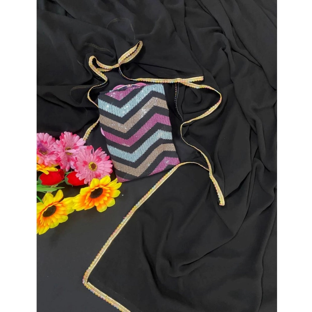 Generic Women's Fox Georgette Solid Saree With Unstitched Blouse 5.5Mtr (Black)