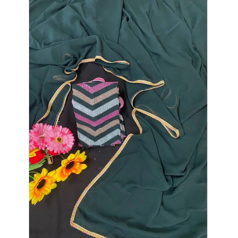 Generic Women's Fox Georgette Solid Saree With Unstitched Blouse 5.5Mtr (Green)