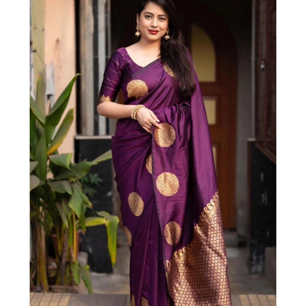 Generic Women's Silk Printed Saree With Unstitched Blouse 5.5Mtr (Wine)