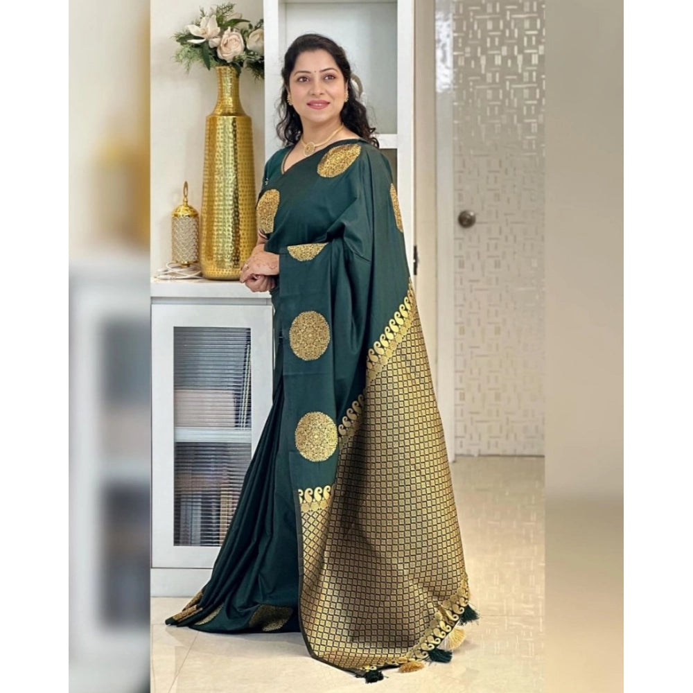 Generic Women's Silk Printed Saree With Unstitched Blouse 5.5Mtr (Green)