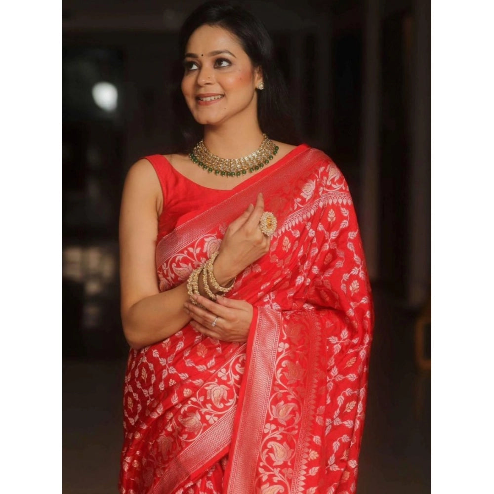 Generic Women's Silk Printed Saree With Unstitched Blouse 5.5Mtr (Orange)