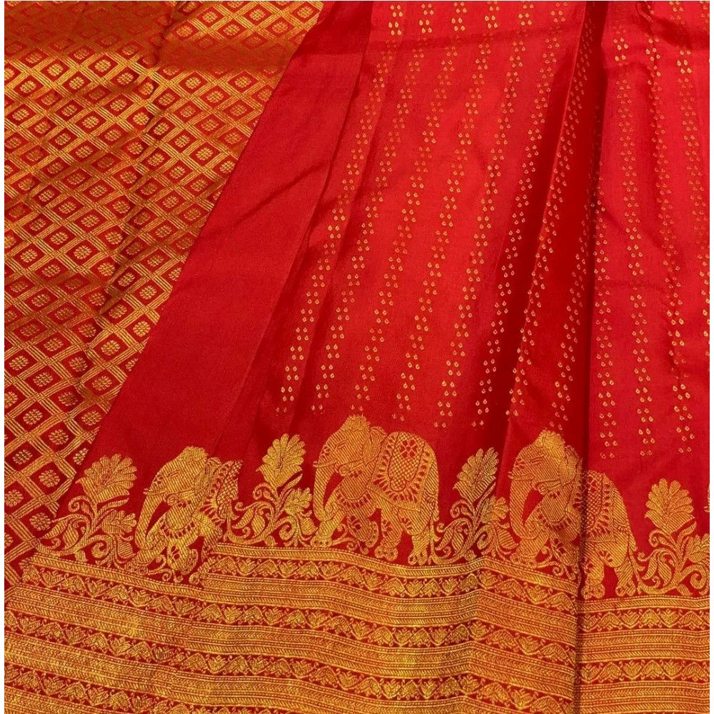 Generic Women's Silk Printed Saree With Unstitched Blouse 5.5Mtr (Red)