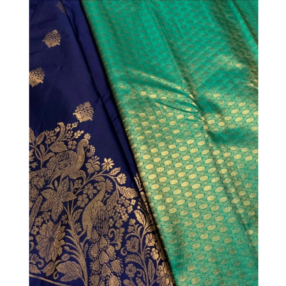Generic Women's Silk Printed Saree With Unstitched Blouse 5.5Mtr (Royal Blue)