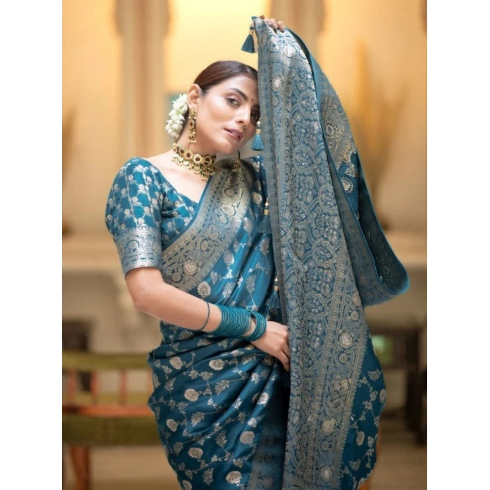 Generic Women's Silk Printed Saree With Unstitched Blouse 5.5Mtr (Rama)