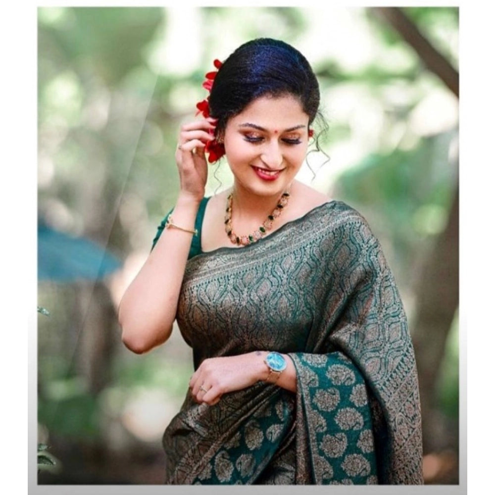 Generic Women's Silk Printed Saree With Unstitched Blouse 5.5Mtr (Green)