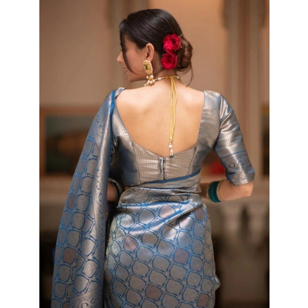 Generic Women's Silk Printed Saree With Unstitched Blouse 5.5Mtr (Rama)