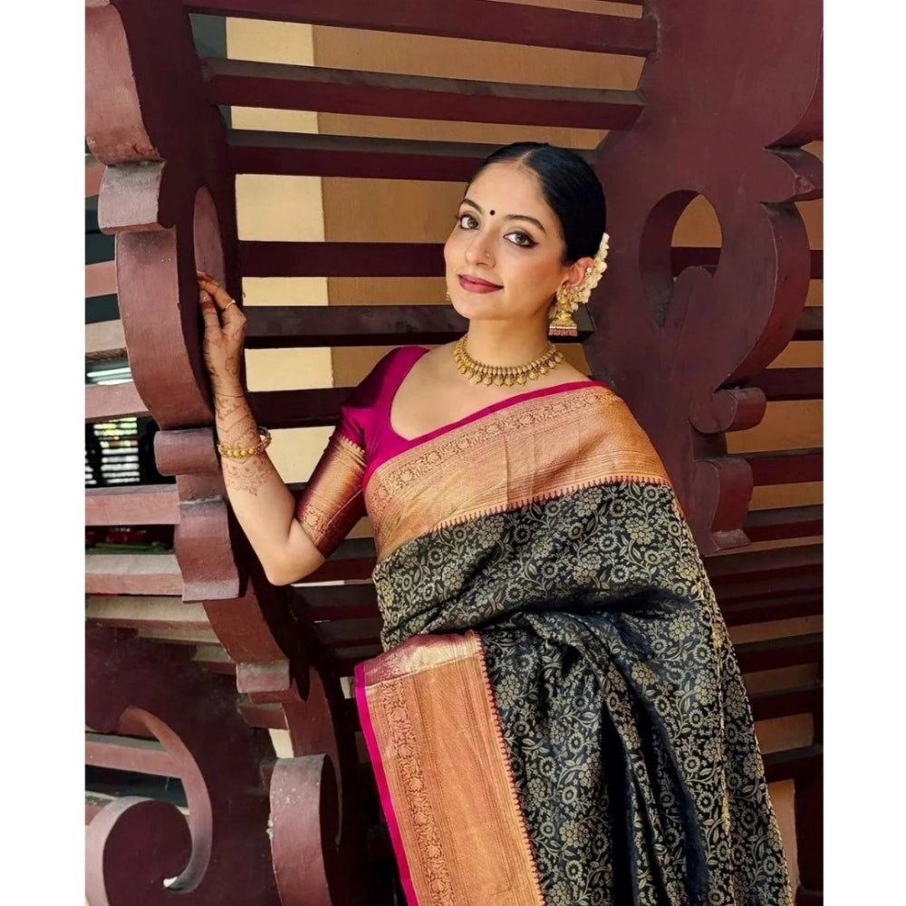 Generic Women's Silk Printed Saree With Unstitched Blouse 5.5Mtr (Green)