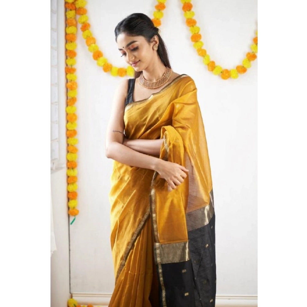 Generic Women's Cotton Printed Saree With Unstitched Blouse 5.5Mtr (Yellow)