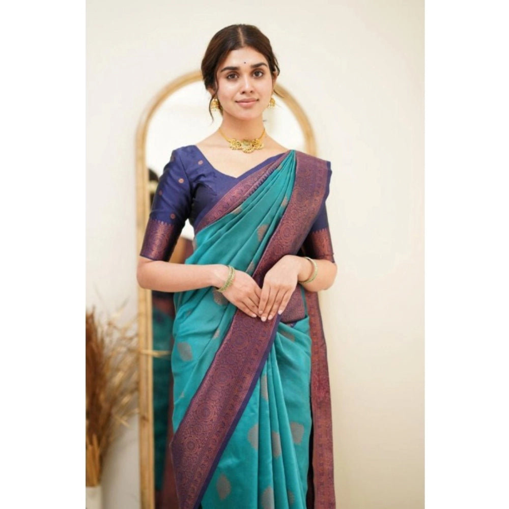 Generic Women's Silk Printed Saree With Unstitched Blouse 5.5Mtr (Rama)