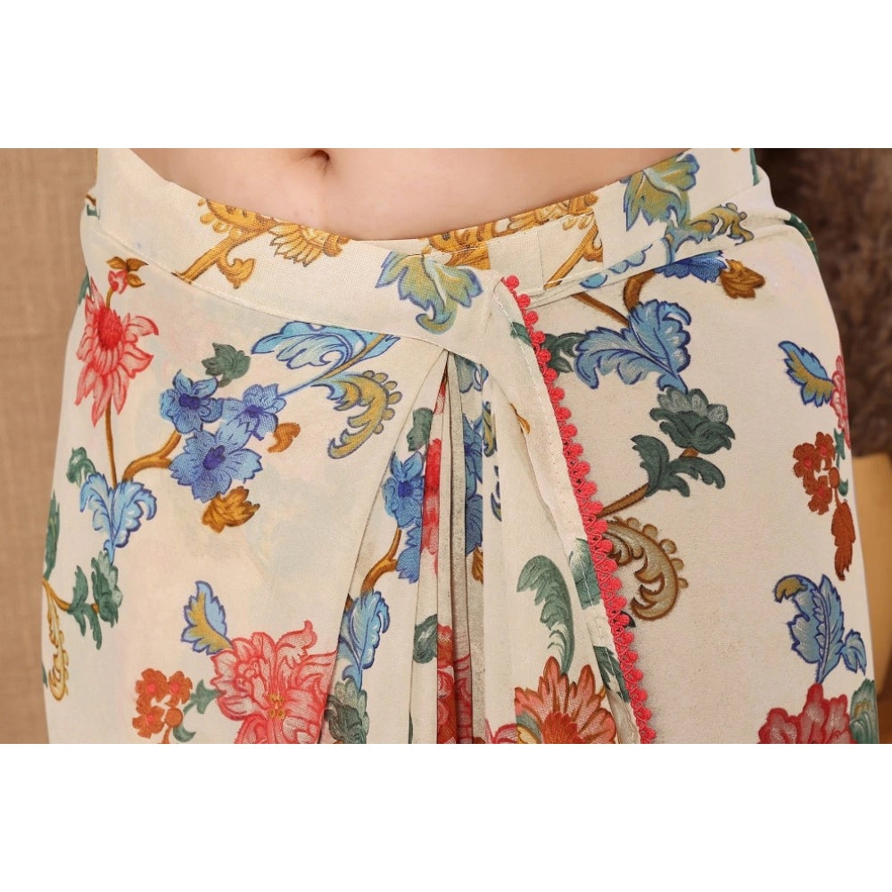 Generic Women's Small Lace Georgette Printed Ready-to-Wear Saree With Unstitched Blouse 5.5 Mtr (Off White)