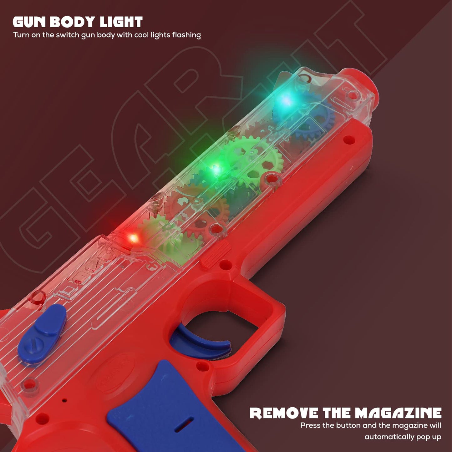 Plastic Gear Simulation Toy Gun For Kids Pretend Play Gun Toys With 3d Flashing Lights And Exciting Music Electric Laser Toy Guns With Rotating Gear Mechanism Toy For Birthday Gift For Kids 3+ Years (Pack Of 1)