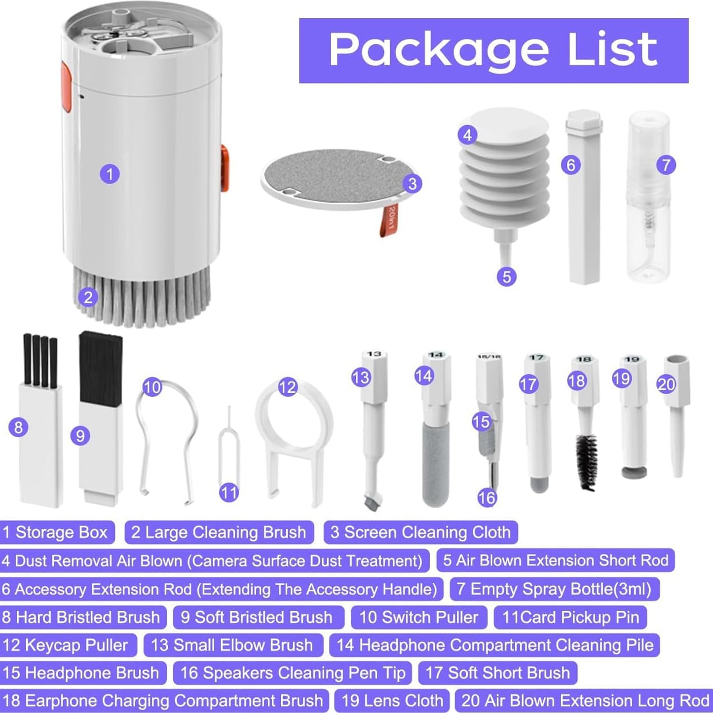 Keyboard Cleaner Kit 20-in-1 Laptop Phone Screen Cleaning Kit Keyboard Cleaning Kit With Electronic Cleaning Brush Spray For Airpods Pro Ipad Iphone Pro Camera Computer Cleaning