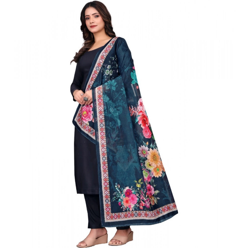 Generic Women's chanderi silk Printed Dupatta (Navy Blue, Length: 2 Mtr)