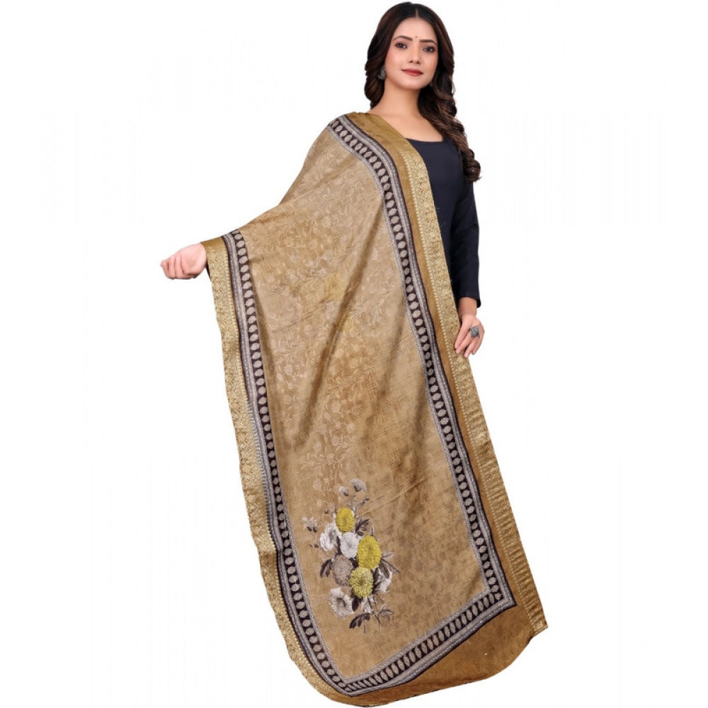 Generic Women's chanderi silk Printed Dupatta (Beige, Length: 2 Mtr)