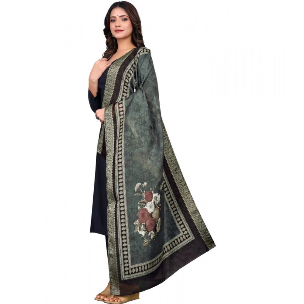 Generic Women's chanderi silk Printed Dupatta (Black, Length: 2 Mtr)