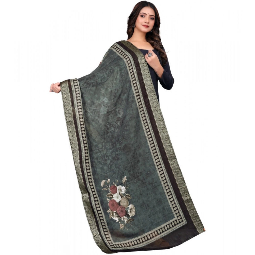 Generic Women's chanderi silk Printed Dupatta (Black, Length: 2 Mtr)