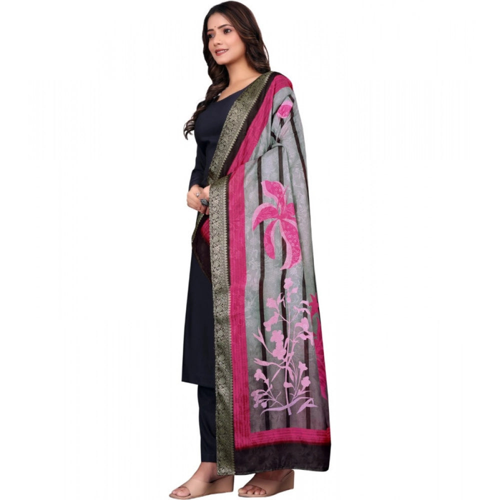 Generic Women's chanderi silk Printed Dupatta (Black, Length: 2 Mtr)