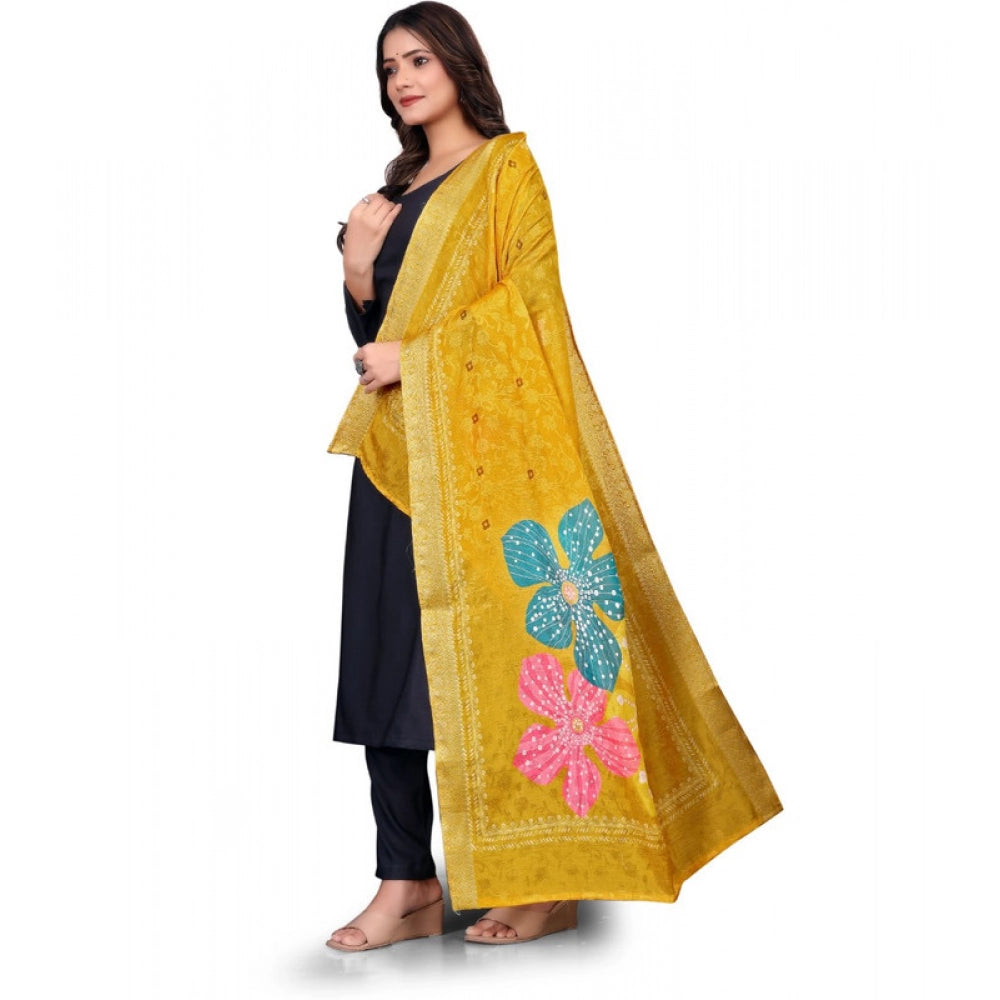 Generic Women's chanderi silk Printed Dupatta (Yellow, Length: 2 Mtr)