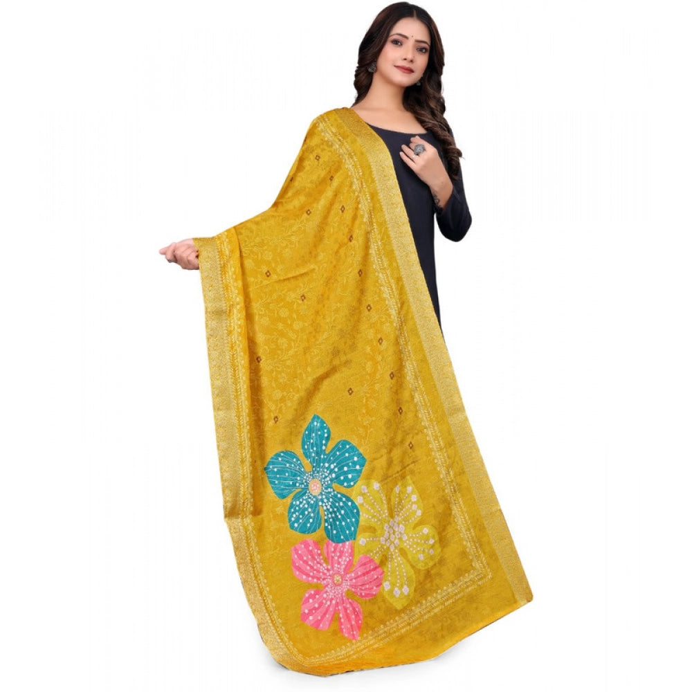 Generic Women's chanderi silk Printed Dupatta (Yellow, Length: 2 Mtr)
