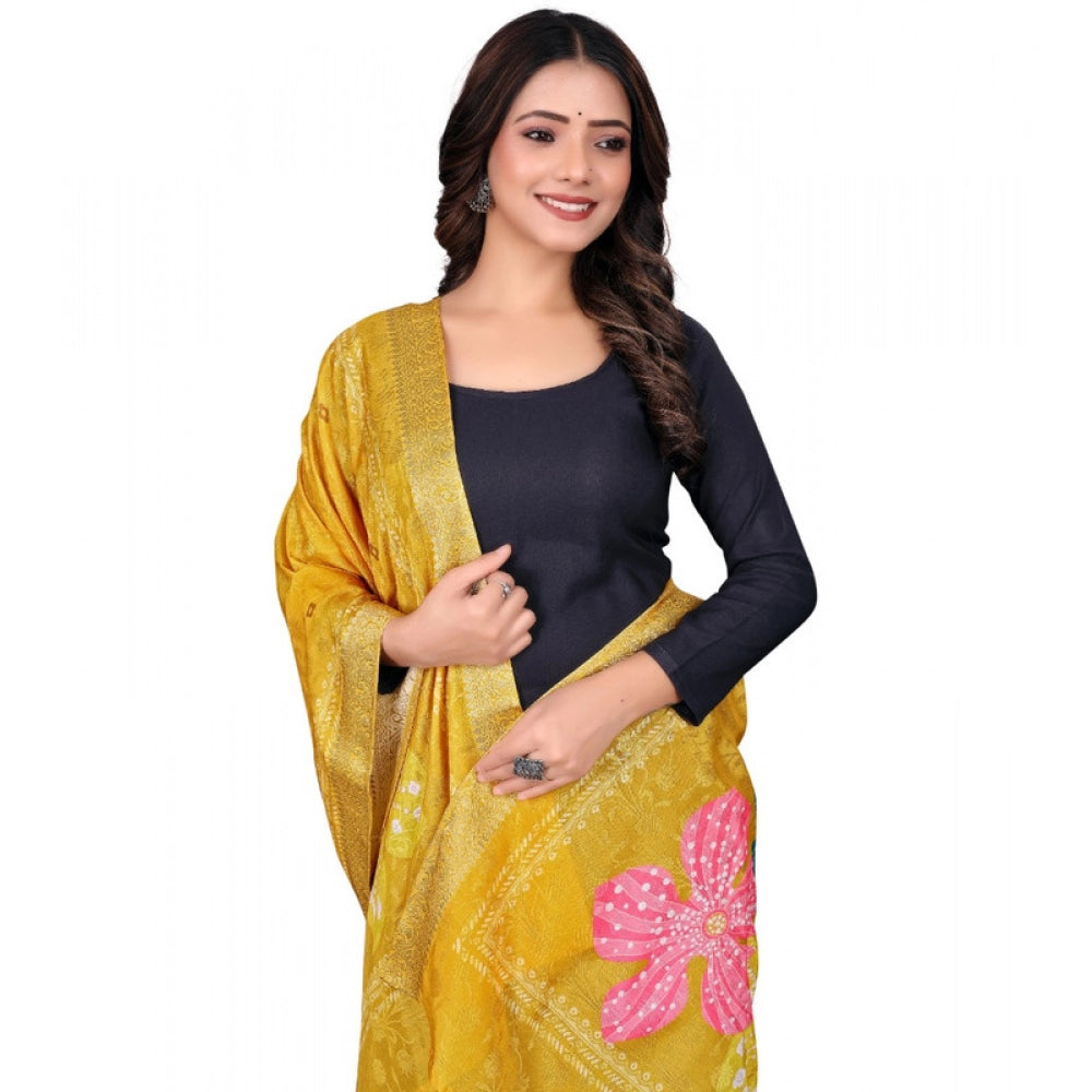 Generic Women's chanderi silk Printed Dupatta (Yellow, Length: 2 Mtr)