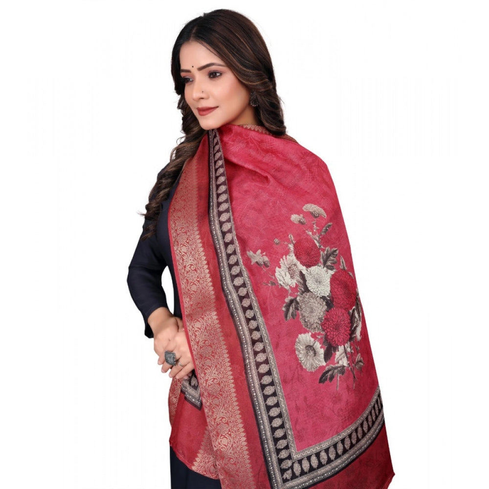 Generic Women's chanderi silk Printed Dupatta (Red, Length: 2 Mtr)