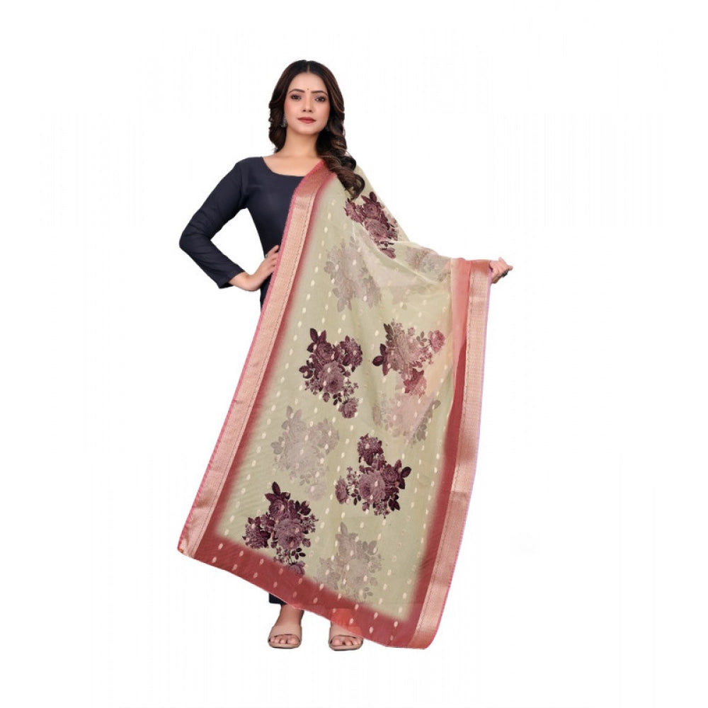 Generic Women's chanderi silk Printed Dupatta (Beige, Length: 2 Mtr)