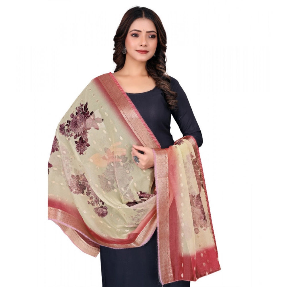 Generic Women's chanderi silk Printed Dupatta (Beige, Length: 2 Mtr)