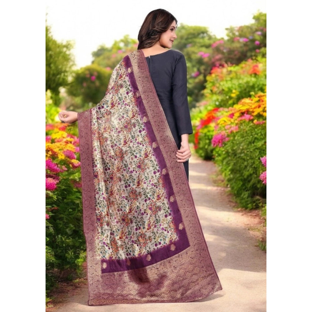 Generic Women's chanderi silk Printed Dupatta (Magenta, Length: 2 Mtr)