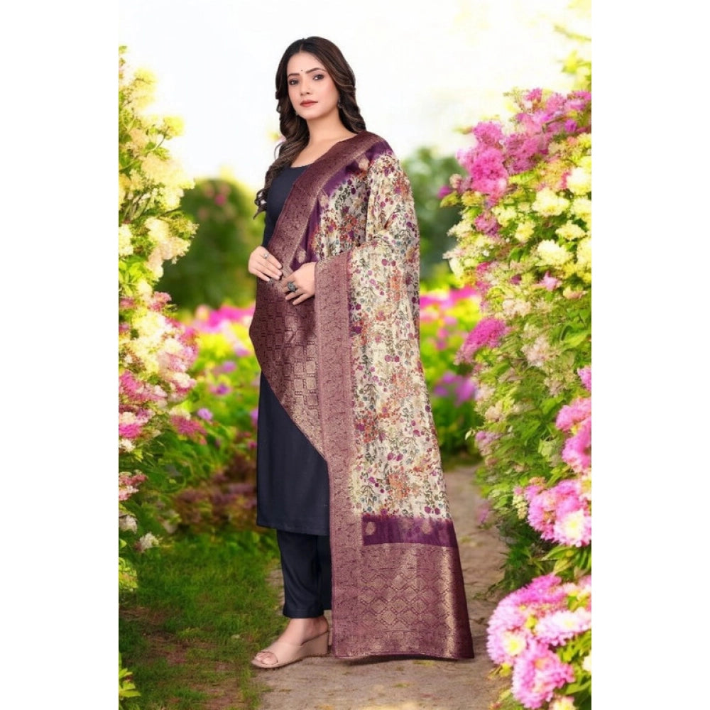 Generic Women's chanderi silk Printed Dupatta (Magenta, Length: 2 Mtr)