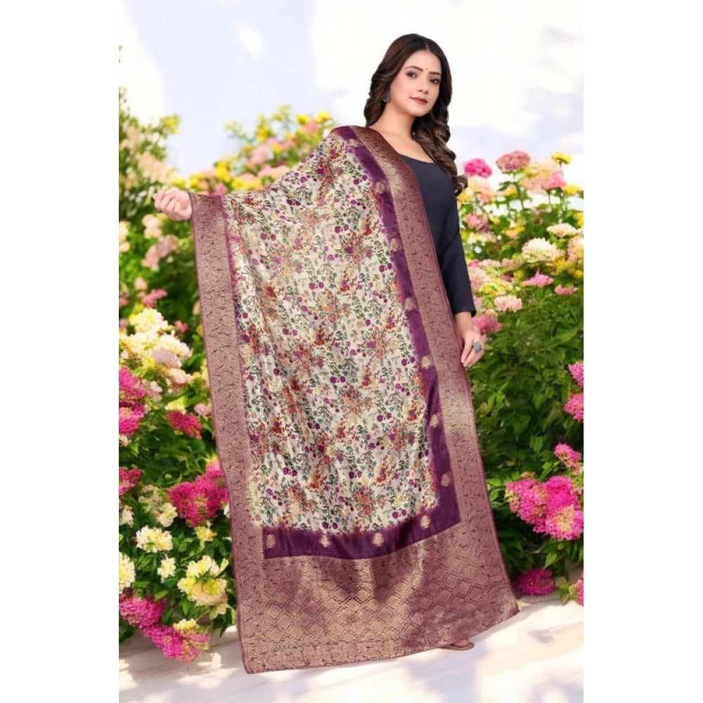Generic Women's chanderi silk Printed Dupatta (Magenta, Length: 2 Mtr)
