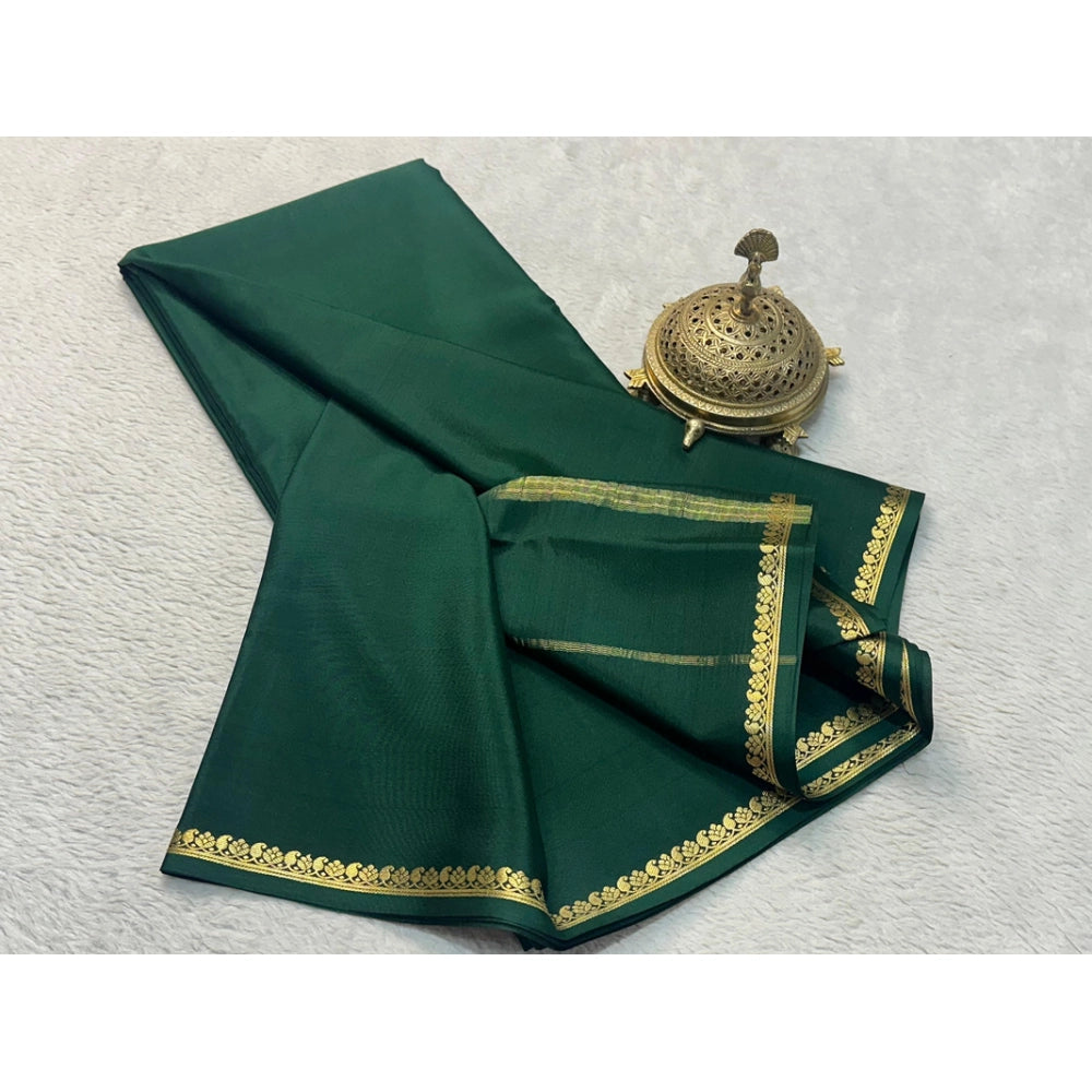 Generic Women's Crepe Chit Pallu Solid Saree With Unstitched Blouse 5.5Mtr (Green)