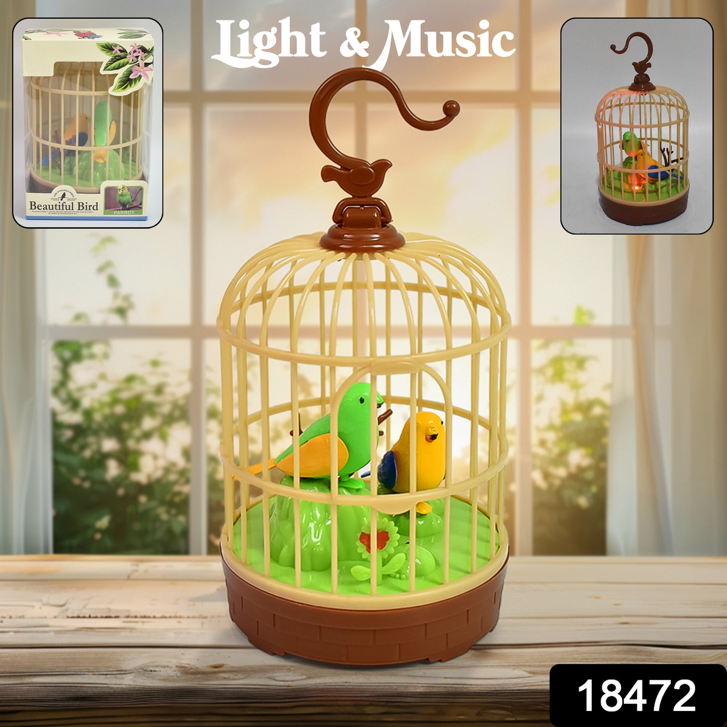 Sound Activated Chirping Bird In Hanging Cage Beautiful Pinjra Bird Toy (1 Pc Battery Not Operated)