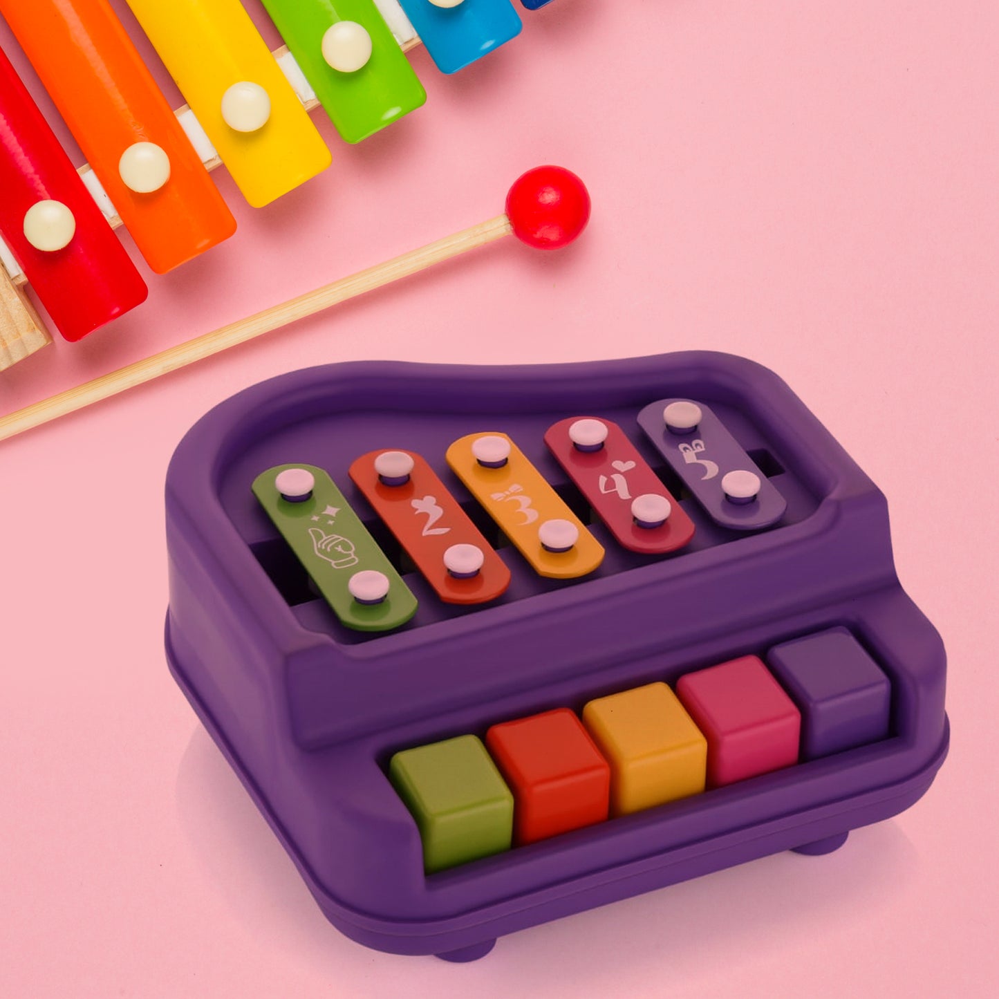 2 In 1 Baby Piano Xylophone Toy For Toddlers 5 Multicolored Key Keyboard Xylophone Piano Preschool Educational Musical Learning Instruments Toy For Baby Kids Girls Boys 3+ Years(1 Pc)