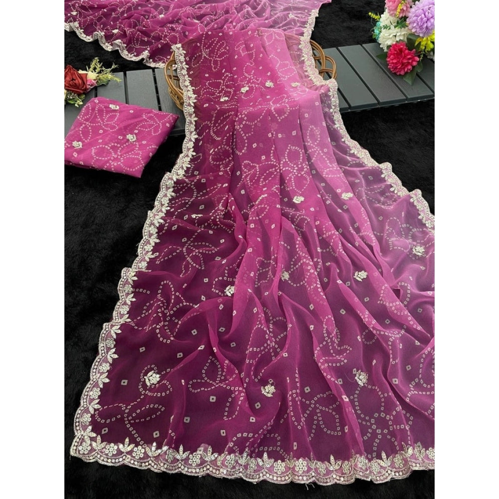 Generic Women's Digital Printed Georgette Saree With Unstitched Blouse (Purple, 5-6 Mtrs)