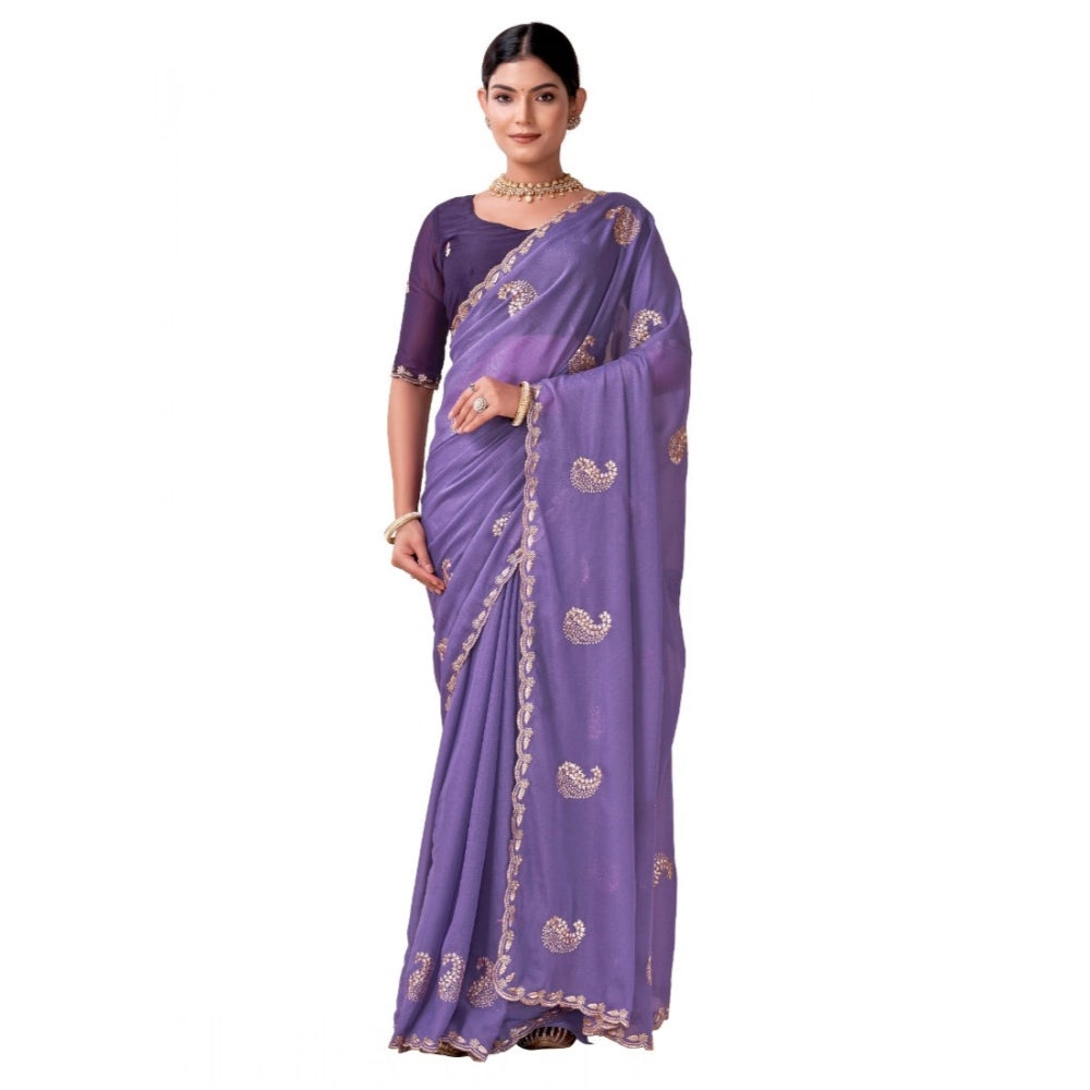 Generic Women's Digital Printed Georgette Saree With Unstitched Blouse (Lavendar, 5-6 Mtrs)
