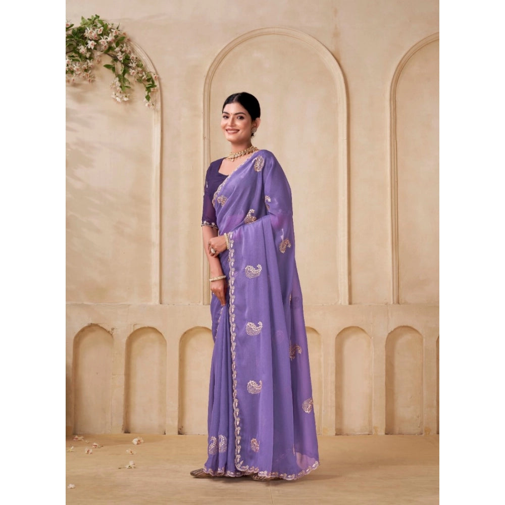 Generic Women's Digital Printed Georgette Saree With Unstitched Blouse (Lavendar, 5-6 Mtrs)