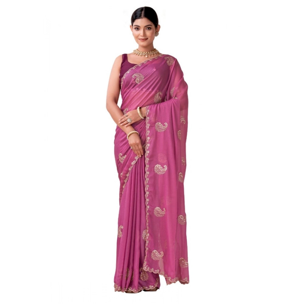 Generic Women's Digital Printed Georgette Saree With Unstitched Blouse (Pink, 5-6 Mtrs)