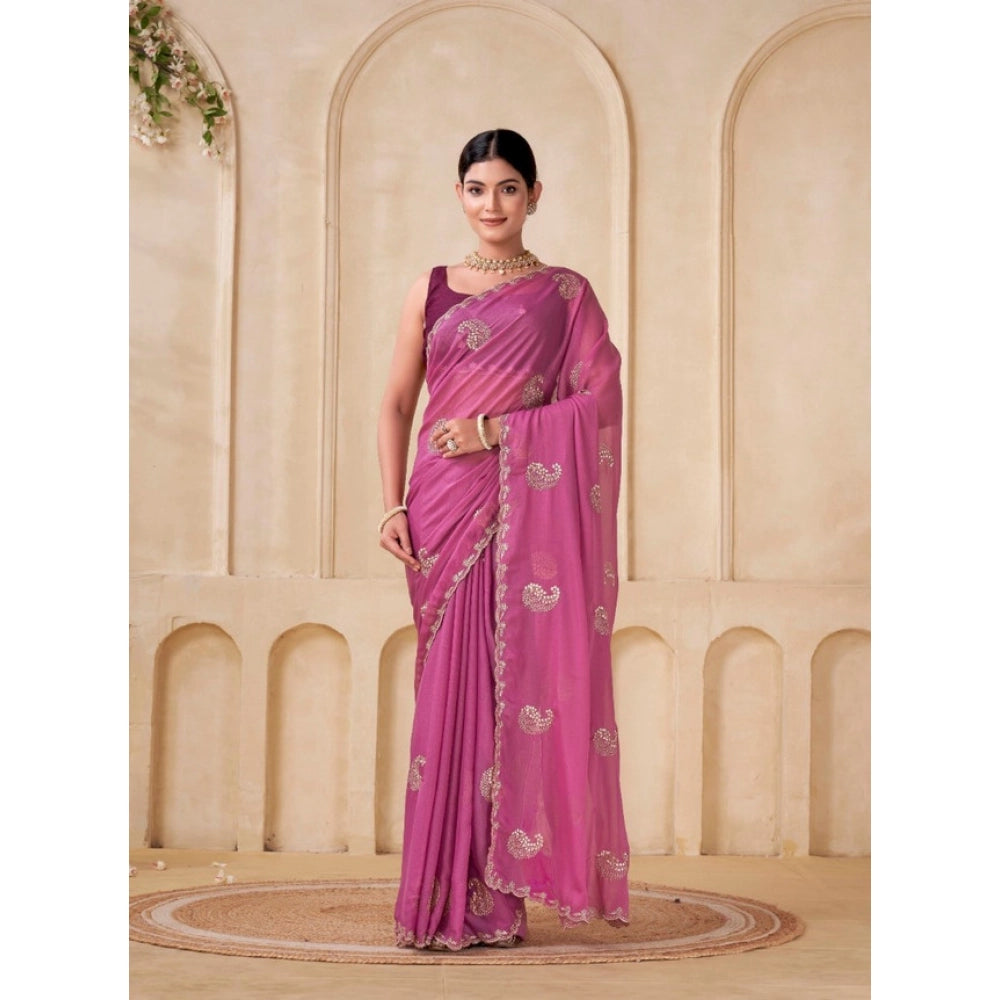 Generic Women's Digital Printed Georgette Saree With Unstitched Blouse (Pink, 5-6 Mtrs)